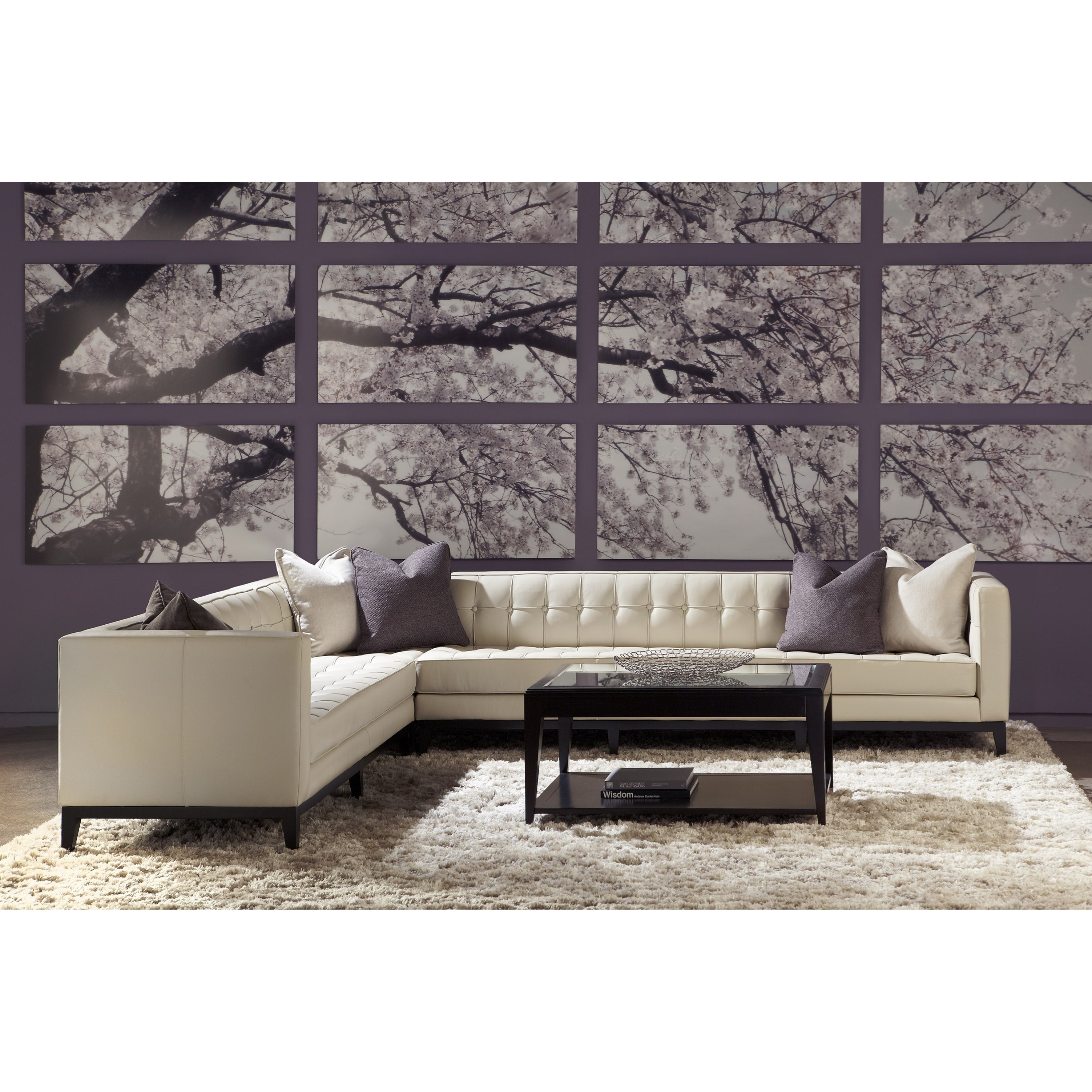 American Leather Luxe MidCentury Modern 3Piece Sectional with Button